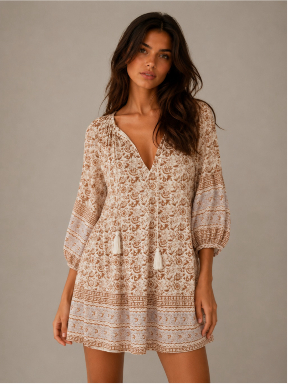 Cleobella Organic Cotton Mini Dress Boho Floral Tassel Tie Festival Feminine XS